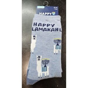 *NWT* Ladies Happy Hanukkah Sox Socks Sz 4-10 Lamma "HAPPY LAMAKAH" Lt Blue *NEW